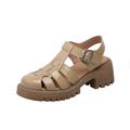 Women's Sandals Slip-Ons Gladiator Sandals Roman Sandals Fisherman Sandals Outdoor Daily Chunky Heel Closed Toe Casual Comfort Cowhide Light Brown White / Yellow Black / Beige