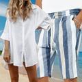 Matching Swimsuit for Couples Couple's Swimsuit Cover Up Swim Shorts Board Shorts 2 PCS with Pockets Striped Vacation Hawaiian Vacation Beach Summer Breathable White