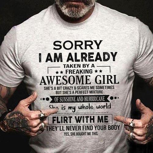 Men's Graphic Letter Sorry I'm Already Taken By A Freaking Awesome Perfect Girl T Shirt Tee 100% Cotton Short Sleeve Graphic Shirt Wine Black White Comfortable Tee Vacation Daily Wear Fashion