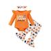 Infant Girl Thanksgiving Outfit Newborn Girl Halloween Outfit Cutest Pumpkin in The Patch Romper Tops Bell Bottom Pants Set