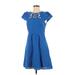 Maeve Cocktail Dress - Mini Crew Neck Short sleeves: Blue Dresses - Women's Size 4