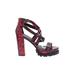 Wild Diva Heels: Strappy Chunky Heel Bohemian Red Snake Print Shoes - Women's Size 10 - Open Toe