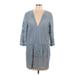 BCBGMAXAZRIA Casual Dress - Mini V Neck 3/4 sleeves: Blue Solid Dresses - Women's Size Large