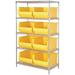Quantum Storage Systems WR5-997YL 5-Tier Complete Wire Shelving System with 8 QUS997 Yellow Hulk Bins Chrome Finish 86 Height x 60 Width x 36 Depth