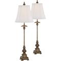 Juliette Traditional French Country Style Buffet Table Lamps 36.5 Tall Skinny Set of 2 Antique Gold Ornate Base White Fabric Bell Shade Decor for Living Room House Home Dining - Regency Hill