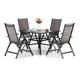 Garden Table and Chairs Set, 4 Textilene Folding Chairs, 94 cm Square Metal Steel Slat Table with 4cm Umbrella Hole Garden Dining Set for Patio,