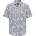 ONLY and SONS Short-sleeved Shirt - ONSCaiden Reg Hawaii AOP Linen - S to XXL - for Men - blue