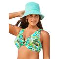 Plus Size Women's Faux Tortoise Ring V-Neck Bikini Top by Swimsuits For All in Groovy Green Leaves (Size 14)