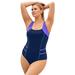 Plus Size Women's Square Neck Strappy Color Block One Piece Swimsuit by Swimsuits For All in Navy Electric Iris (Size 12)