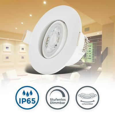 B.K.LICHT LED Einbauleuchte "5er Set Bad Einbaustrahler, IP65, Dimmbare Deckenspots", weiß, Ø 9,00cm H: 4,20cm, Lampen, 3.000K, 480Lm, 4,9W, Kunststoff, 9 x 4,2 cm, LED Einbaustrahler LED Deckeneinbaustrahler Image