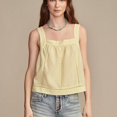 Lucky Brand Hemp Lace Cami Top - Women's Clothing Cami Camisoles Tank Top in Pale Lime Yellow, Size XL