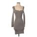 Abercrombie & Fitch Casual Dress - Mini Square Long sleeves: Gray Print Dresses - New - Women's Size Small Petite