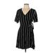 Xhilaration Casual Dress - Mini V-Neck Short sleeves: Black Stripes Dresses - Women's Size Large