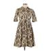 Casual Dress - Shirtdress High Neck 3/4 sleeves: Brown Dresses - Women's Size 10