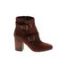 Vince Camuto Ankle Boots: Strappy Chunky Heel Bohemian Brown Solid Shoes - Women's Size 9 - Round Toe