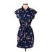 Express Outlet Casual Dress - Shirtdress Collared Short sleeves: Blue Floral Dresses - Women's Size Small