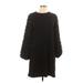 Joy Joy Casual Dress - Mini High Neck Long sleeves: Black Print Dresses - Women's Size Large