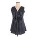 Bella Flore Casual Dress - A-Line V Neck Sleeveless: Blue Print Dresses - Women's Size X-Large