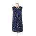 BeachLunchLounge Casual Dress - Shift Tie Neck Sleeveless: Blue Print Dresses - Women's Size X-Small
