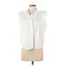 Calvin Klein Sleeveless Button Down Shirt: White Solid Tops - Women's Size Medium