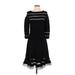 Tadashi Shoji Casual Dress - A-Line Crew Neck 3/4 sleeves: Black Print Dresses - Women's Size Medium