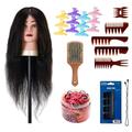 Professional Hairdressing Set: Training Head with Natural Hair, Wide Tooth Comb Set, Wooden Hair Brush, Hair Clips and Scrunchies