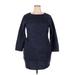 Cellabie Casual Dress - Bodycon High Neck 3/4 sleeves: Blue Solid Dresses - Women's Size 2X