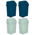 (2 x Silver Sage and 2 x Navy) 25L Litre Capacity Swing Top Bin Plastic Easy Clean Waste Recycling Dustbin Rubbish Refused Trash Bin Under Kitchen Counter Bin Home Office Kitchen Bathroom Made in UK