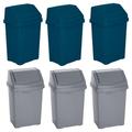 FotoStation 25L Litre Capacity Kitchen Swing Bins - 3 x Silver and 3 x Navy - High Grade Plastic Indoor Recycling Bin Dustbin Rubbish Waste Bin Refused Bin - Easy to Clean & Space Saver - Made in UK