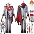 NIKKHO Anime Genshin Impact Cosplay Costume Game Character Tartaglia Fancy Dress Uniform with Wig,masquerade Tartaglia Halloween Coat Dress Kimono Cloak for boys,White,M