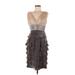 Adrianna Papell Casual Dress - A-Line V Neck Sleeveless: Gray Print Dresses - Women's Size 6