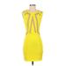 Bebe Cocktail Dress - Mini High Neck Sleeveless: Yellow Color Block Dresses - Women's Size X-Small