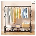 Heavy Duty Clothes Rack Garment Rail Clothes Airer Garment Coat Rack With Metal Frame Clothing Display Stand With 2 Tier Shoes Shelves/Black/150Cm