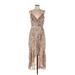 1.State Casual Dress - Midi V-Neck Sleeveless: Tan Leopard Print Dresses - Women's Size Large