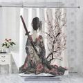 NANDHA Japanese Samurai Shower Curtains 240 x 180, Extra Long Shower Curtain 240 Drop, Cherry Blossom Bath Curtain with 12 Hooks, Waterproof Anti Mould Polyester Bathtub Curtain for Bathroom Wet Room