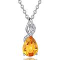 FANCIME 14 Carat Solid White Gold Teardrop Necklace, Citrine Pendant with 925 Sterling Silver Chain, Birthstone Necklace Fine Jewellery Birthday Gift for Women, 16" + 2" Extender