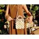 Handmade Crochet Bag, Net Tote Clutch Mini Raffia Luxury Mesh Retro Straw Pouch Bag