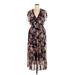 Kate and Lily Casual Dress - Midi V Neck Short sleeves: Black Floral Dresses - Women's Size 14