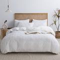 JELLYMONI Pure White Duvet Cover King Size - 3PCS Microfiber Tufted Duvet Cover Set, Boho Textured Duvet Cover Jacquard Rhombus Geometric Pattern Duvet Cover with Corner Ties & Zipper Closure