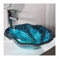 ZERAPH Bathroom Sink Bathroom Glass Basin Sink Blue with Black Cloakroom Counter Fluted Wave Flower Bowl Countertop Sink Art Basin (Color : Sinks with Faucet)