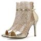 LIPIJIXI Women Gladiator Rhinestones Network Embellished Stiletto Heel Mesh Booties Peep Toe Sandals Gold Evening Dress Open Toe Booties Size 7