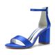 VACSAX Women's Chunky Block Heels Round Open Toe Back Zipper Satin Heeled Sandals Pumps Shoes for Wedding Party Evening,blue,6 UK