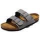 HOMETRUE Mens Sandals Cork Footed Flat Mens Slides Sandals Adjustable Buckle Straps Durable Sandals for Men, Grey, 6 UK