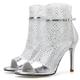 LIPIJIXI Women Gladiator Rhinestones Network Embellished Stiletto Heel Mesh Booties Peep Toe Sandals Silver Evening Dress Open Toe Booties Size 4