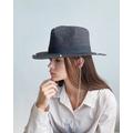 Cowboy Hat in Black For Women With Chain - Made Of Raffia Straw