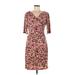 Connected Apparel Casual Dress - Sheath V-Neck 3/4 sleeves: Brown Floral Dresses - Women's Size 6