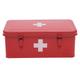 Mowhut First Aid Kit Box, Red Medicine Box with White Cross, First Aid Supplies Organizer, Pills Storage Box Empty with Safety Lock & Portable Handles, Metal Storage Bin for Home Emergency Tool Set