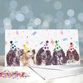 Cocker Spaniel Birthday Card - Party Hats On Roan Coloured Spaniels/Blank Inside Celebration From The Dog