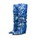 10.5Cm Fold Over Knee High Boots for Women Pointed Wedge Heel Knee Boot Wedge Heel Boot,Blue,43