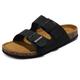 HOMETRUE Mens Sandals Cork Footed Flat Mens Slides Sandals Adjustable Buckle Straps Durable Sandals for Men, Black, 6 UK